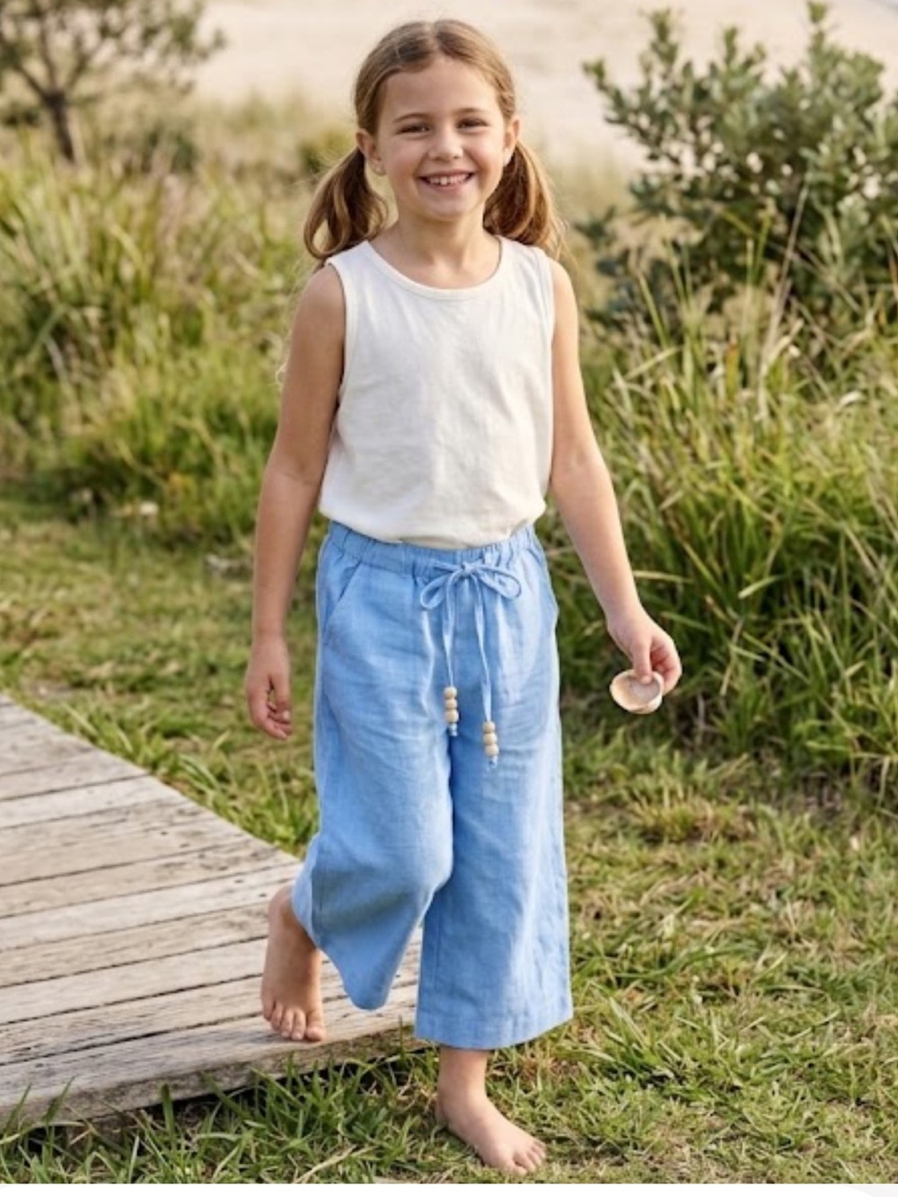 Monday Swimwear Girls Sky Blue Wide-Leg Drawstring Joggers